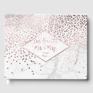 Livre D'or PixDezines MARBRE BLANC + FAUX OR ROSE CONFETTI