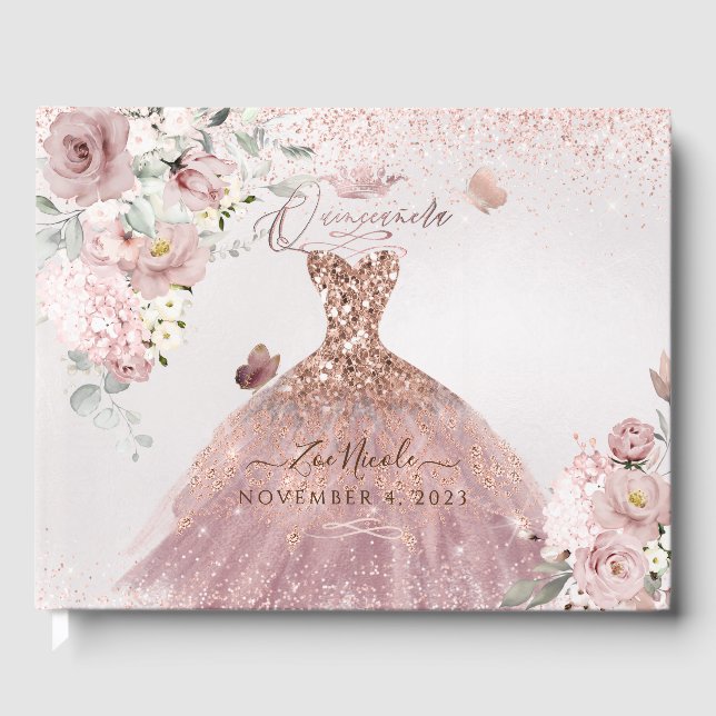 Livre D'or PixDezines Quinceanera Dusty Rose Gold Gown (Recto)