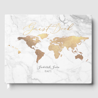 Livre D'or PixDezines World Map, Faux Gold + Marble