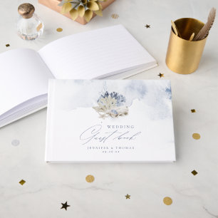 Livre D'or Plage de corail et coquillages d'aquarelle bleu Ma