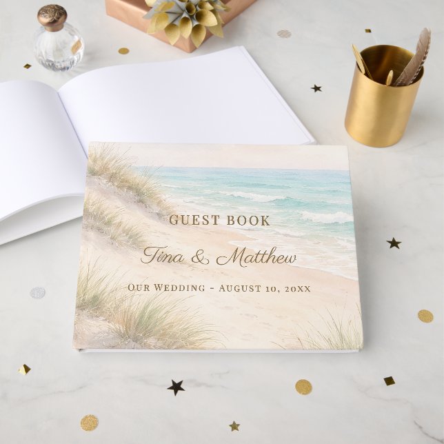 Livre D'or Plage de mariage côtière (Recto ouvert)