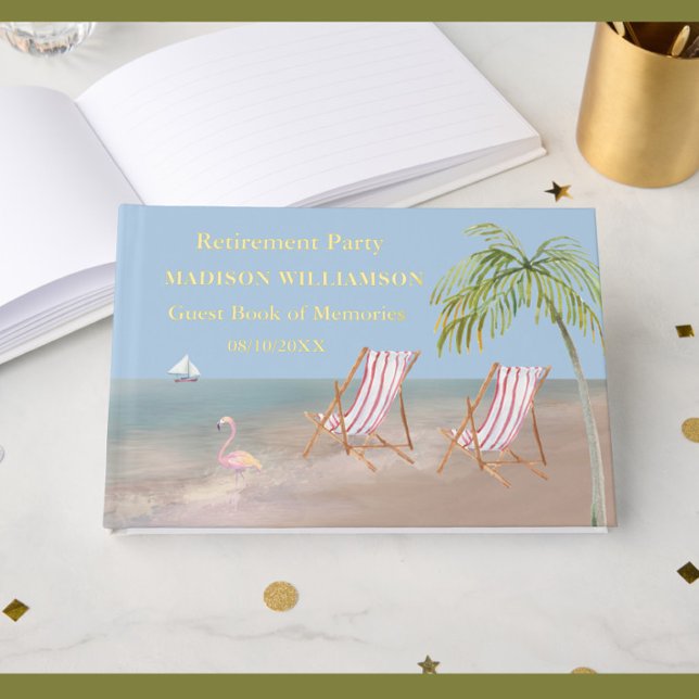 Livre D'or Plage Thème de la fête de retraite Real Gold Foil (Créateur téléchargé)