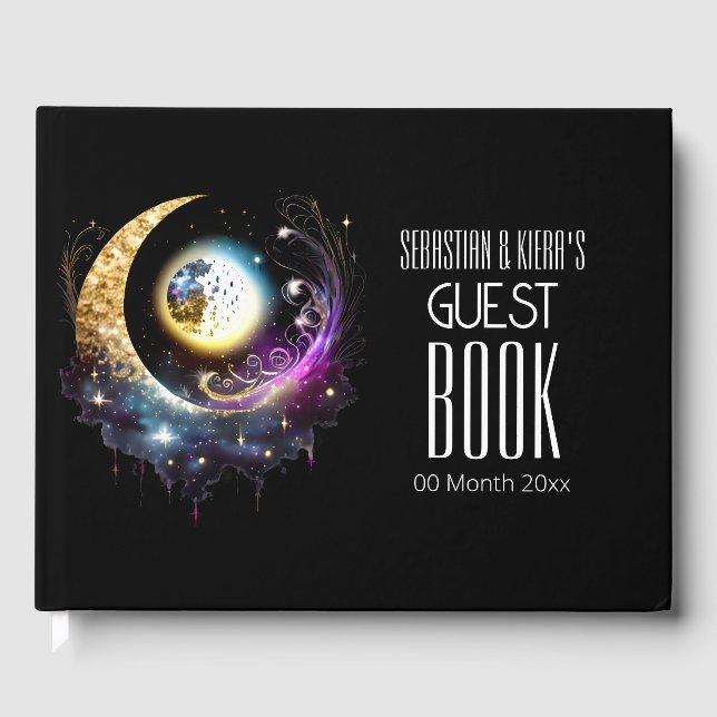 Livre D'or Pleine lune céleste noir magenta nuit étoile (Recto)