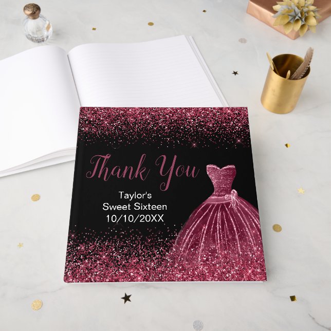 Livre D'or Plum Purple Dress Faux Glitter Sweet 16 Birthday (Recto ouvert)