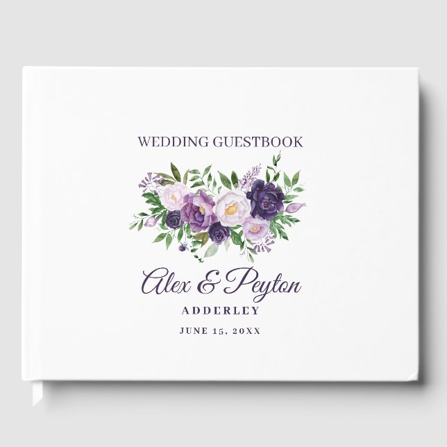 Livre D'or Plum Purple Lavande Floral Blanc Mariage (Recto)