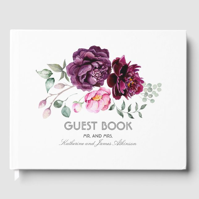 Livre D'or Plum violet bouquet floral Mariage d'aquarelle (Recto)