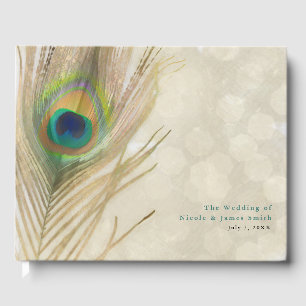 Livre D'or Plume de paon exotique doré Mariage élégant
