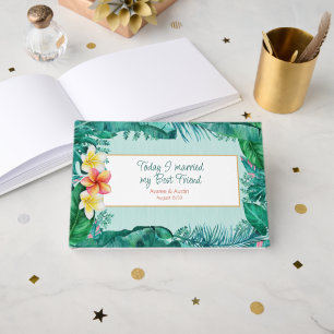 Livre D'or Plumeria et Tropical Green Feuille Mariage