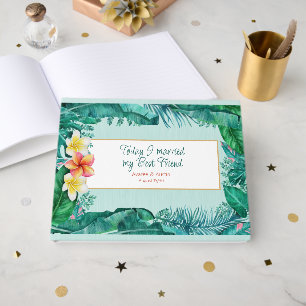 Livre D'or Plumeria et Tropical Green Feuille Mariage