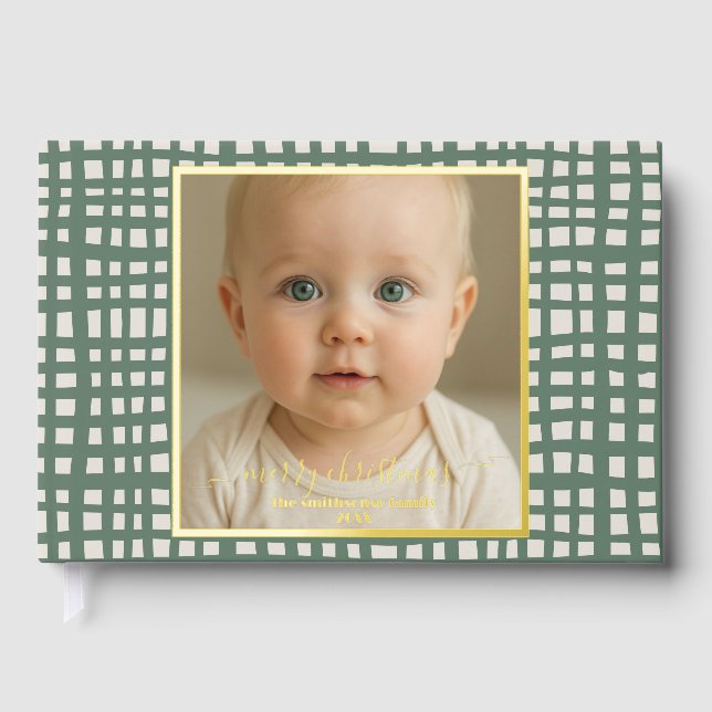 Livre D'or Poinsettia Sage Green Merry Christmas Photo real (Recto)