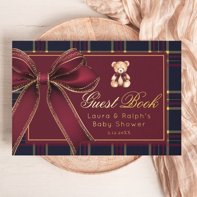 Livre D'or Polo Teddy Bear Gold Bow Classic Plaid Baby shower (Créateur téléchargé)