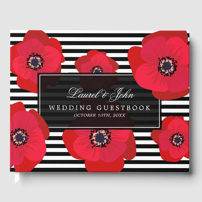 Livre D'or Poppies et bandes - Mariage noir et rouge (Recto)