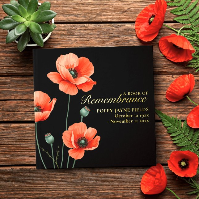 Livre D'or Poppy Carré du souvenir Foil Guest Book (Poppy Book of Remembrance with space for your details)