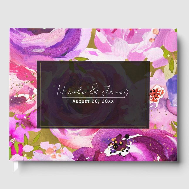 Livre D'or Pops de rose et violet vibrant Mariage floral (Recto)
