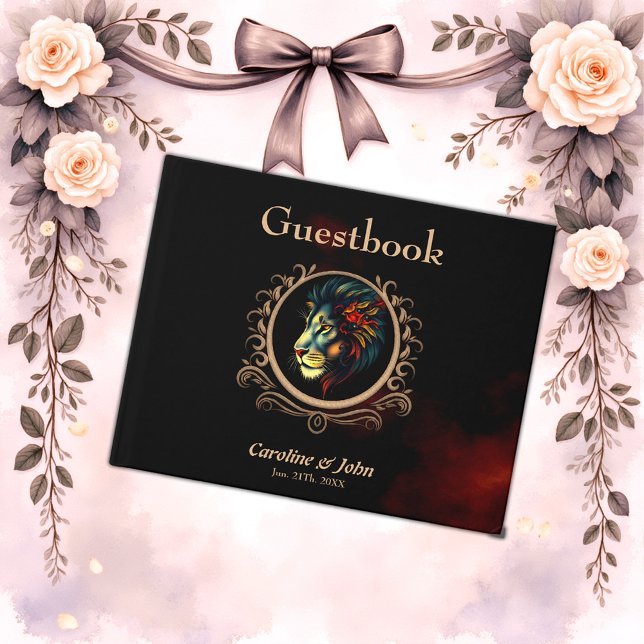 Livre D'or Portrait de tête de lion stylisé dans cadre Mandal (Créateur téléchargé)