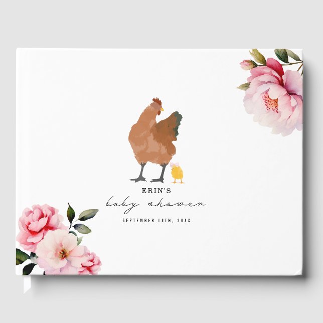 Livre D'or Poulet Fille Baby shower rose Floral (Recto)