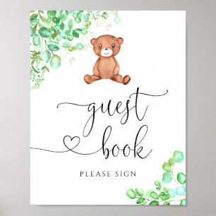 Livre d'or pour baby shower avec eucalyptus et our