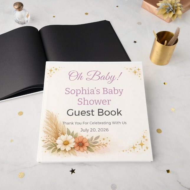 Livre d'or pour Baby Shower | Élégant Souvenir (Recto ouvert)