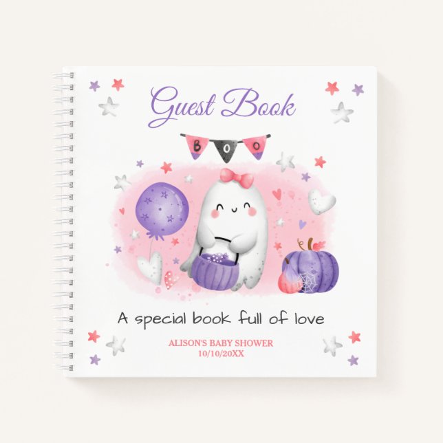 Livre d'or pour Baby shower Fille Boo Rose Violet (Devant)