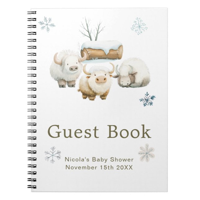 Livre d'or pour Baby Shower Hiver Mignon Vache Arc (Devant)