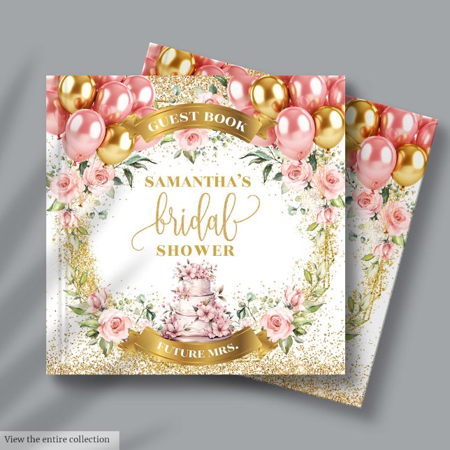 Livre d'or pour invités de mariage Fleurs roses él (Stylish Blush Flowers Bridal Shower Guest Book)