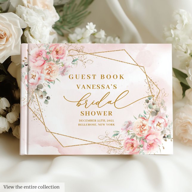 Livre d'or pour invités de mariage floral or rose  (Elegant blush gold floral bridal shower guest book

)