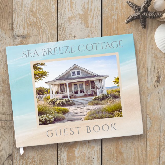 Livre d'or pour maison de plage ou location de vac (coastal calm, sand and blue ocean guest book for short term rental)