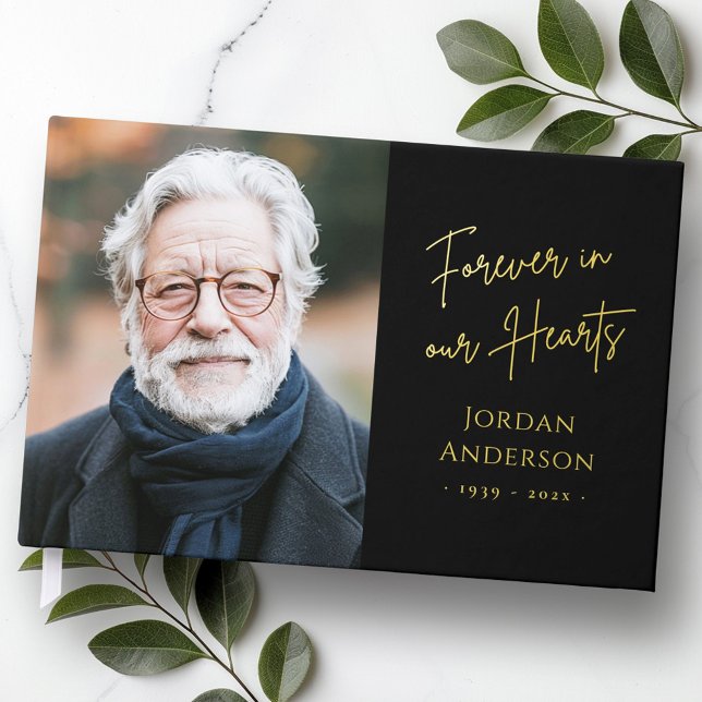 Livre D'or Pour toujours dans nos coeurs funéraire photo de m (Forever in our hearts funeral memorial photo real foil guest book)