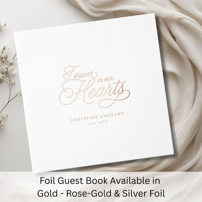 Livre D'or "Pour toujours dans nos coeurs" Garder des funérai ("Forever in our Hearts" Keepsake Funeral Foil Guest Book)