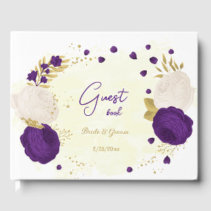 Livre D'or pourpre royal & fleurs blanches botanique or