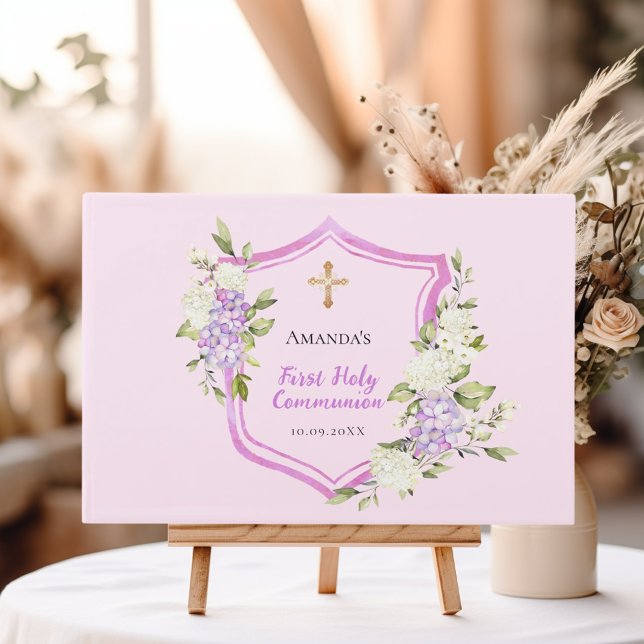 Livre D'or Première Communion crête rose pourpre fleurs fille (Créateur téléchargé)