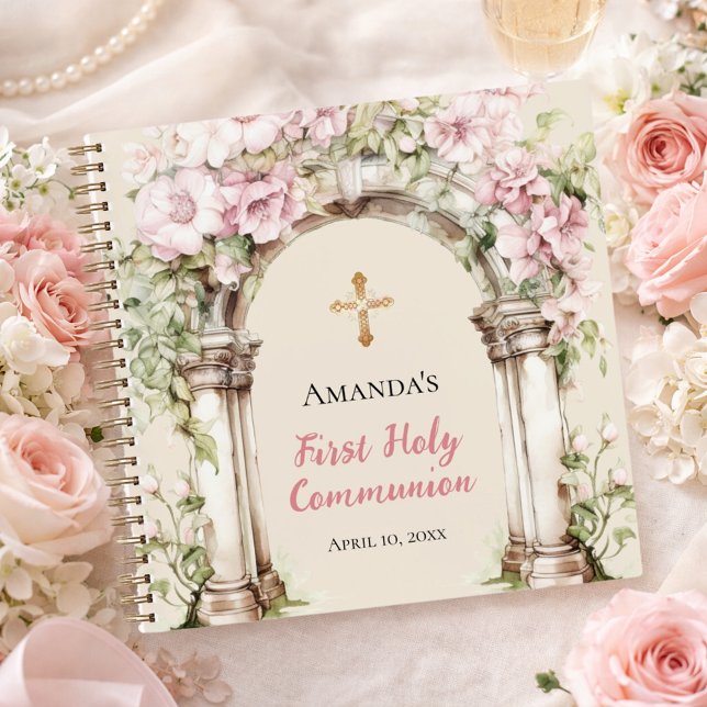 Livre d'or Première Communion fleurs roses arche (Créateur téléchargé)