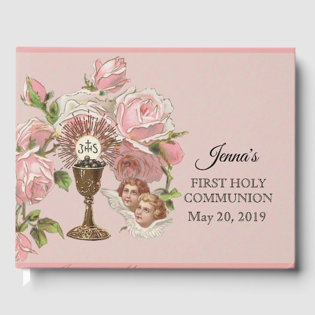 Livre D'or Première Communion Vintage Chalice Roses (Recto)