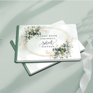 Livre D'or Premium Sweet 16 aquarelle vert doré feuillage