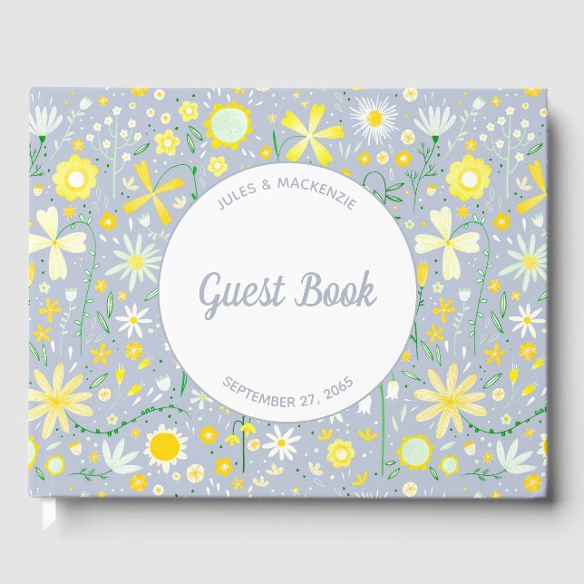 Livre D'or Pretty Blue Botanical Wildflower Floral Wedding (Recto)