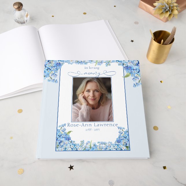 Livre D'or Pretty Forget-me-nots In Loving Memory Guest Book (Recto ouvert)