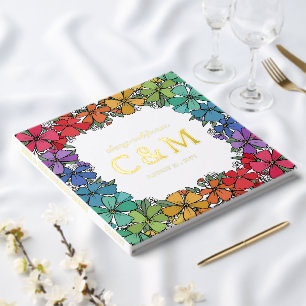 Livre D'or Pride Arc-en-ciel Floral Wreath Gold Mariage LGBTQ