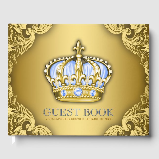 Livre D'or Prince Baby shower Guest Book Bébé Bleu et Or (Recto)
