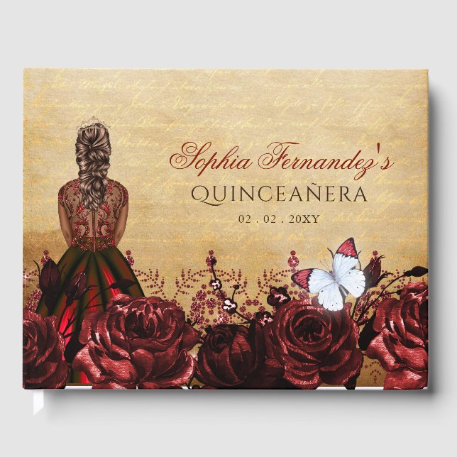 Livre D'or Princesse vintage Papillon rouge Quinceañera (Recto)