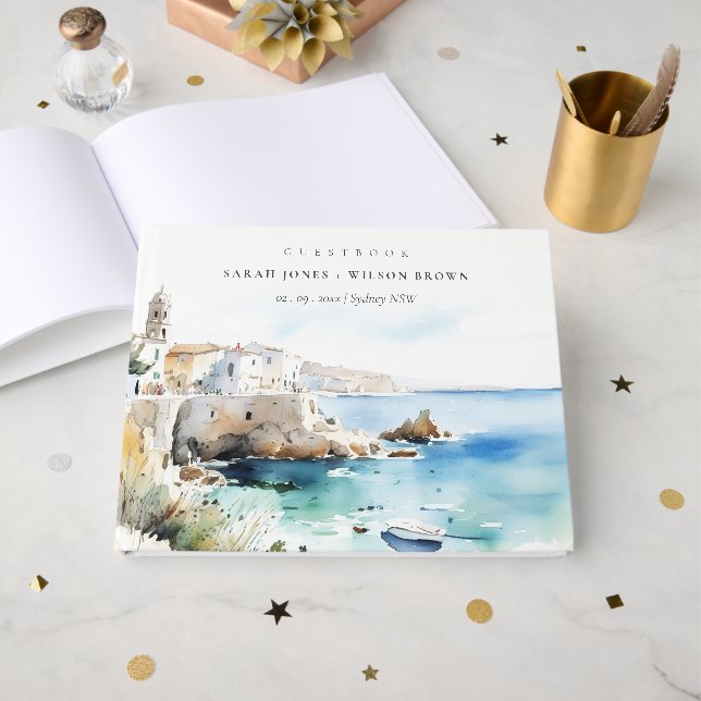 Livre D'or Puglie, Italie Paysage aquarelle Mariage (Recto ouvert)