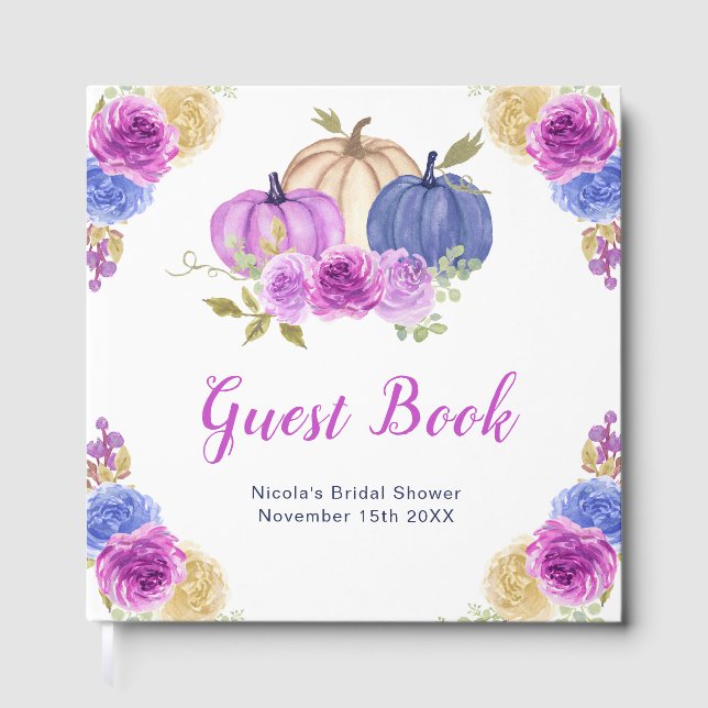 Livre D'or Purple and Navy Blue Floral Pumpkins Bridal Shower (Recto)