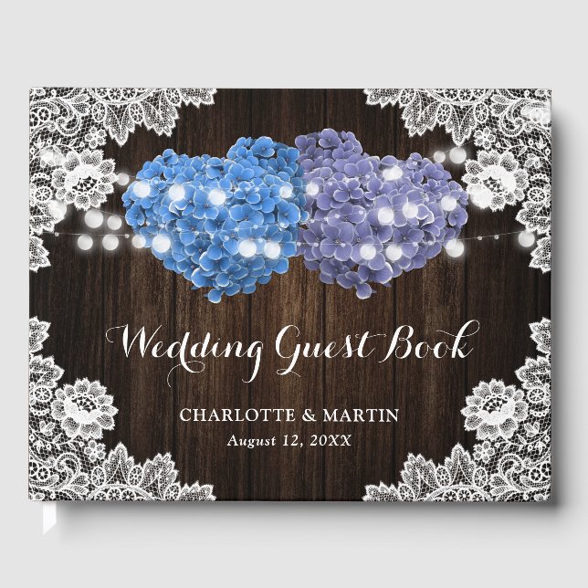 Livre D'or Purple Blue Rustic Wood Floral Lace Burlap Wedding (Recto)