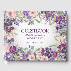 Livre D'or Purple Blush rose floral Custom 80e anniversaire
