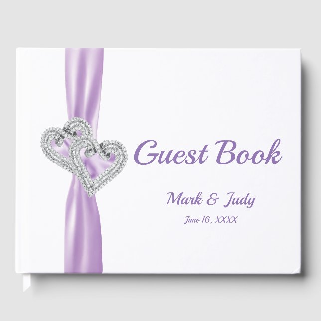 Livre D'or Purple Diamond Hearts Mariage Guestbook (Recto)