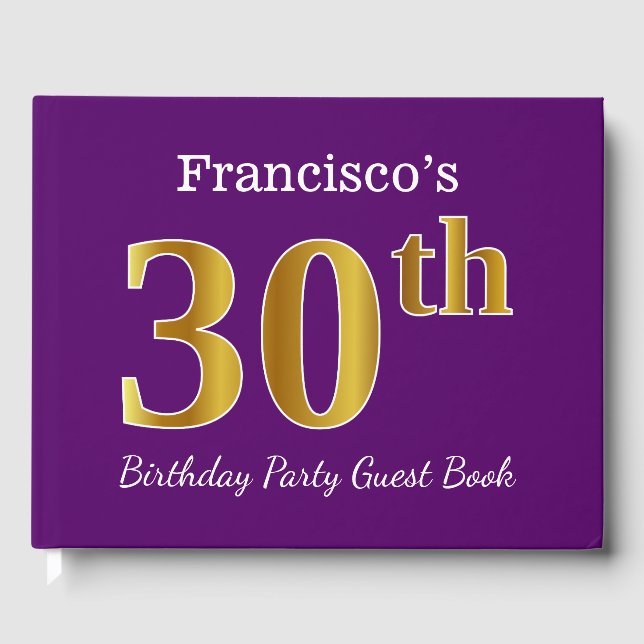Livre D'or Purple, Faux Gold 30th Birthday Party; Nom personn (Recto)