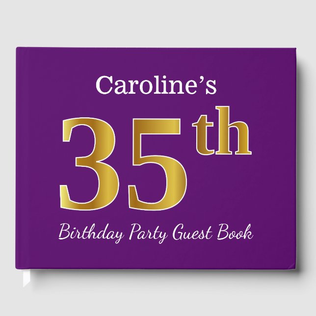 Livre D'or Purple, Faux Gold 35th Birthday Party; Nom personn (Recto)