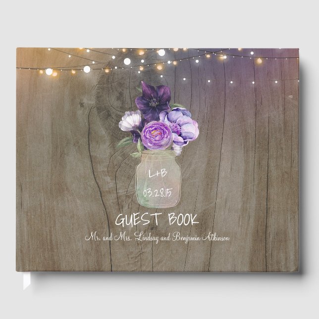 Livre D'or Purple Floral Mason Jar Rustique Mariage (Recto)