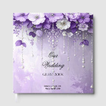 Purple Flowers with Dangling Pearls Guest Book