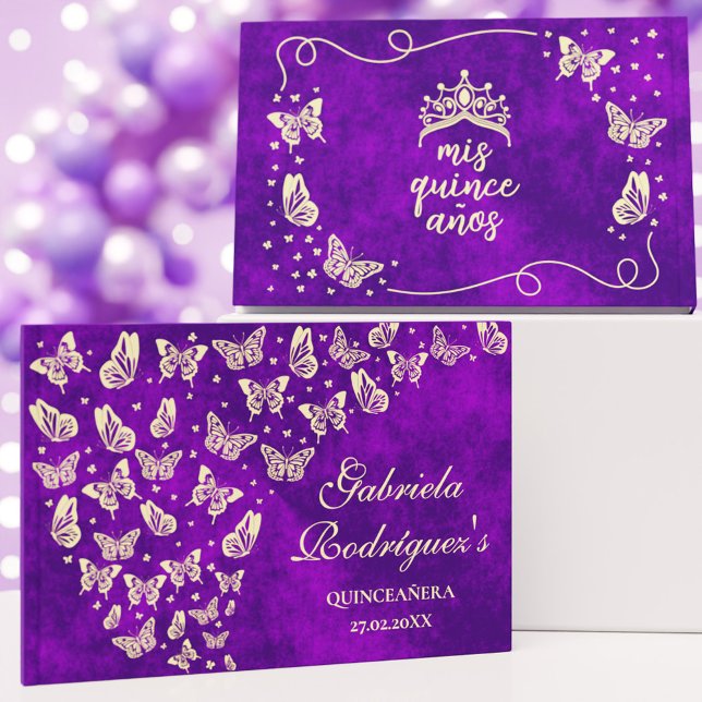 Livre D'or Purple Gold Butterfly mis quince años Quinceañera (Purple Gold Butterfly mis quince años Quinceañera Foil Guest Book)