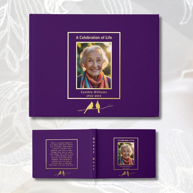 Livre D'or Purple Gold Cardinals Real Foil Funeral GuestBook (Créateur téléchargé)